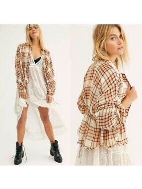 FREE PEOPLE Pacific Dawn Plaid Shirt XS